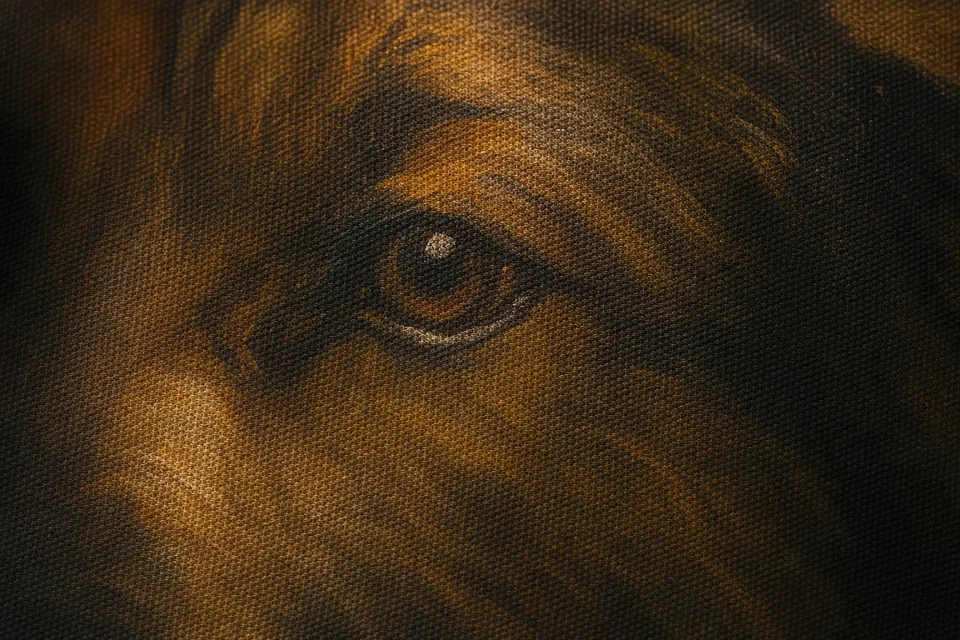 Macro of gicl&eacute;e pigment ink on poly-cotton canvas weave