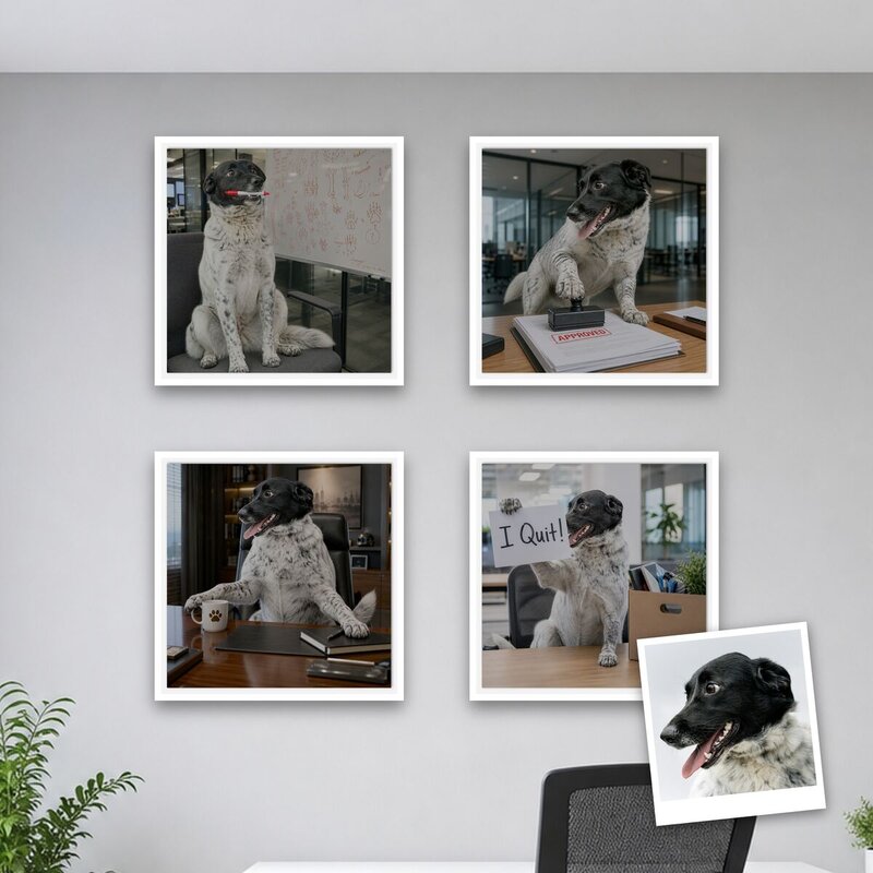 Corner Office pet portrait canvas in a real room