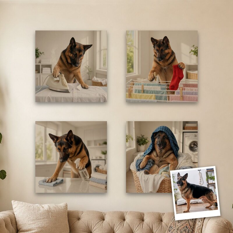 Domestic Diva pet portrait canvas in a real room