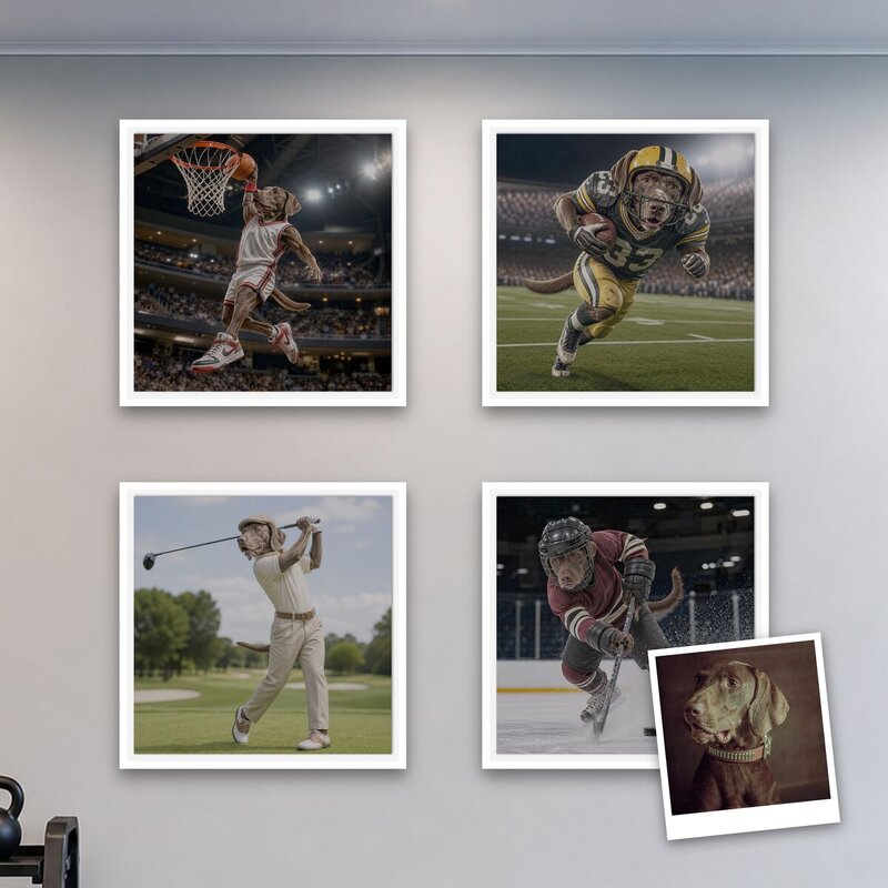 Game Day pet portrait canvas in a real room