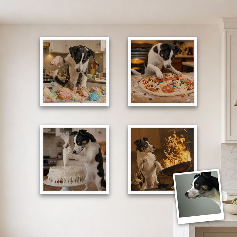 Head of the Kitchen pet portrait canvas in a real room