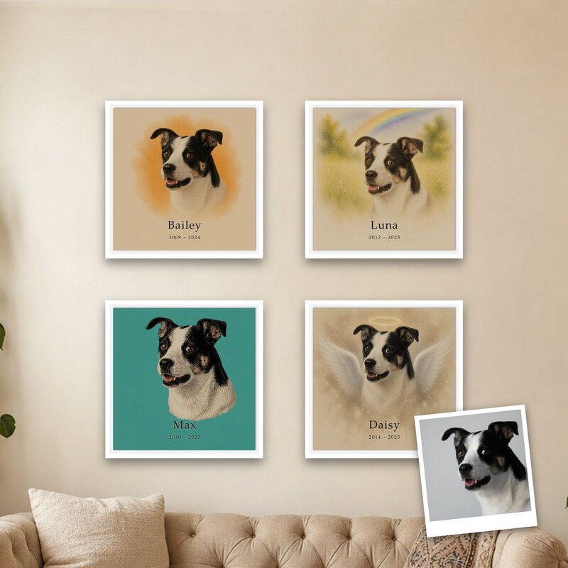 In Loving Memory pet portrait canvas in a real room