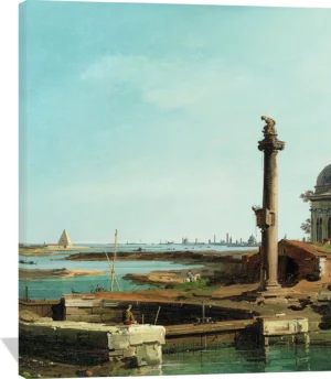 A Lock, a Column, and a Church beside a Lagoon