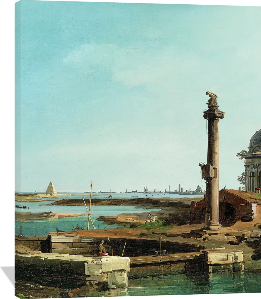 A Lock, a Column, and a Church beside a Lagoon