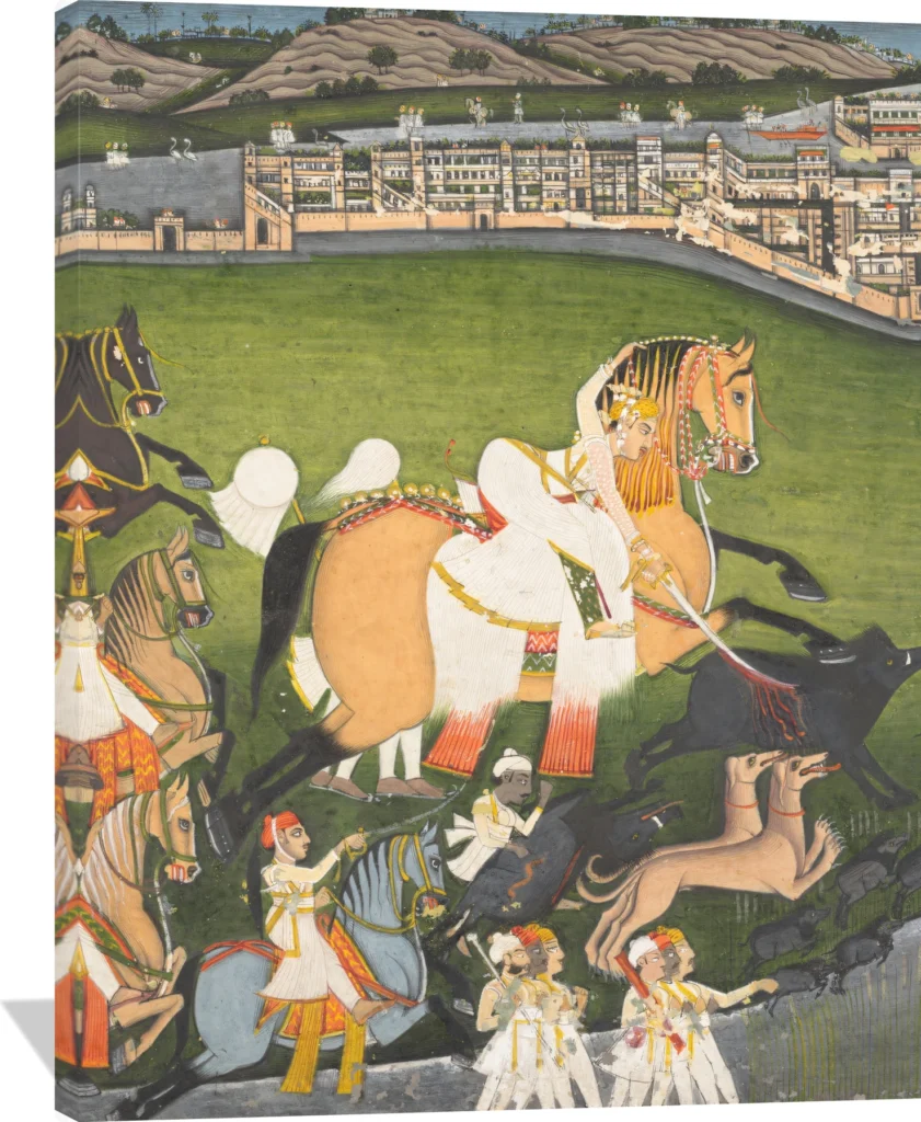 A Prince Hunting Boars with His Retinue