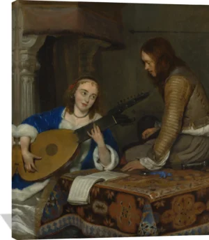 A Woman Playing the Theorbo-Lute and a Cavalier