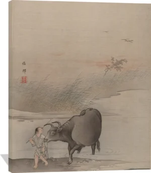 Boy with Cow at the River's Edge
