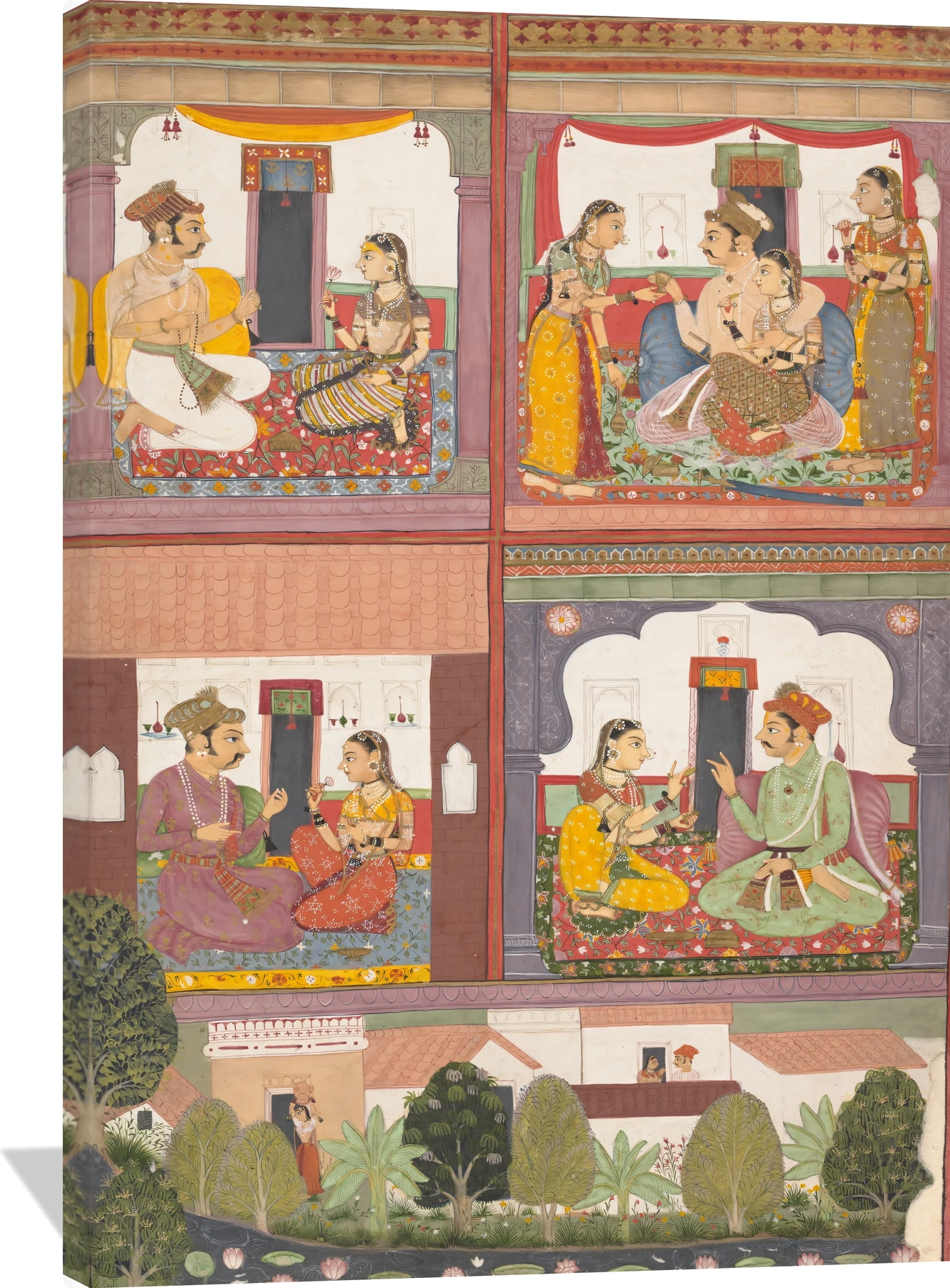 Four Love Scenes and a Landscape: Page from a Dispersed Raskapriya