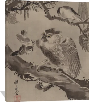 Owl Mocked by Small Birds