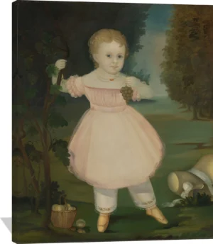 Portrait of a Little Girl Picking Grapes