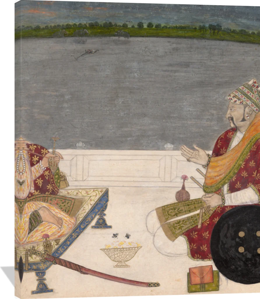 Prince Padam Singh of Bikaner with His Bard Gordhar on a Terrace at Night