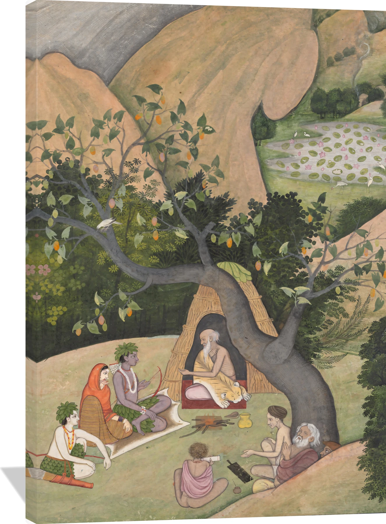 Rama, Sita, and Lakshmana at the Hermitage of Bharadvaja: Illustrated folio from a dispersed Ramayana series