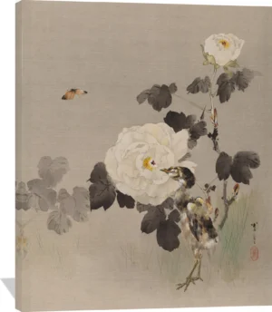 Roses, Young Bird and a Butterfly