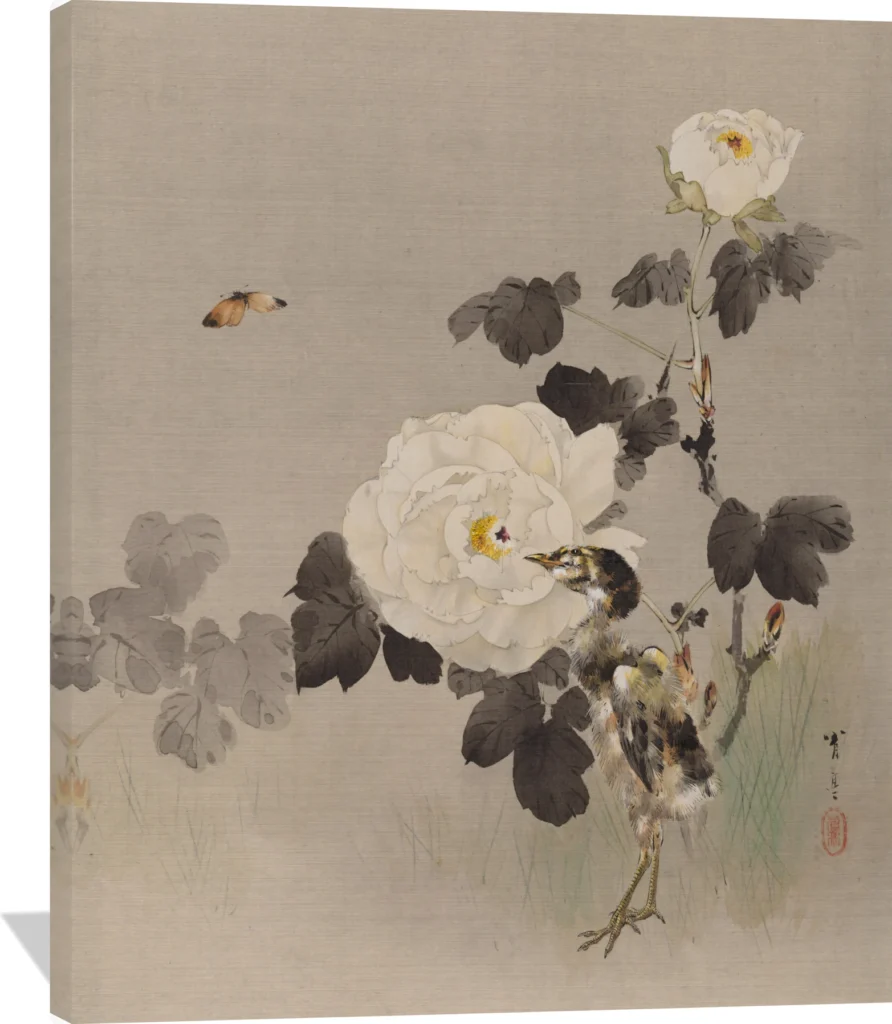 Roses, Young Bird and a Butterfly