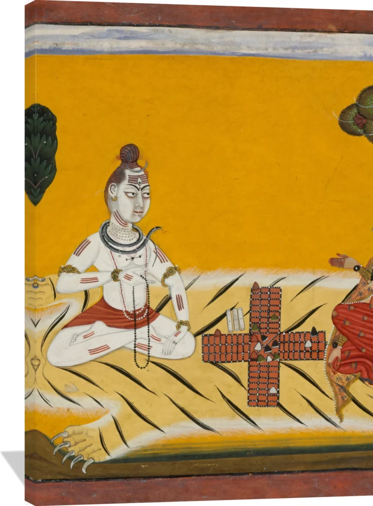 Shiva and Parvati Playing Chaupar: Folio from a Rasamanjari Series