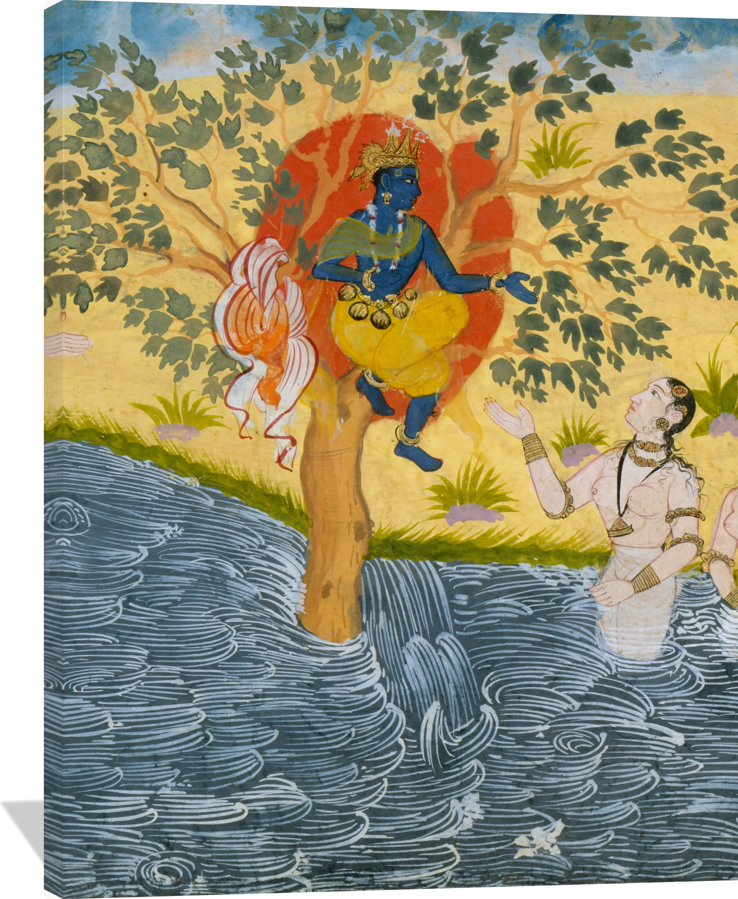 The Gopis Plead with Krishna to Return Their Clothing, Page from a Bhagavata Purana (Ancient Stories of Lord Vishnu) series