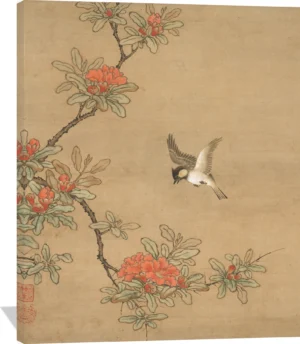 Titmouse with Pomegranate Flowers