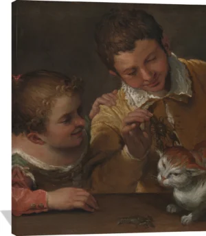 Two Children Teasing a Cat