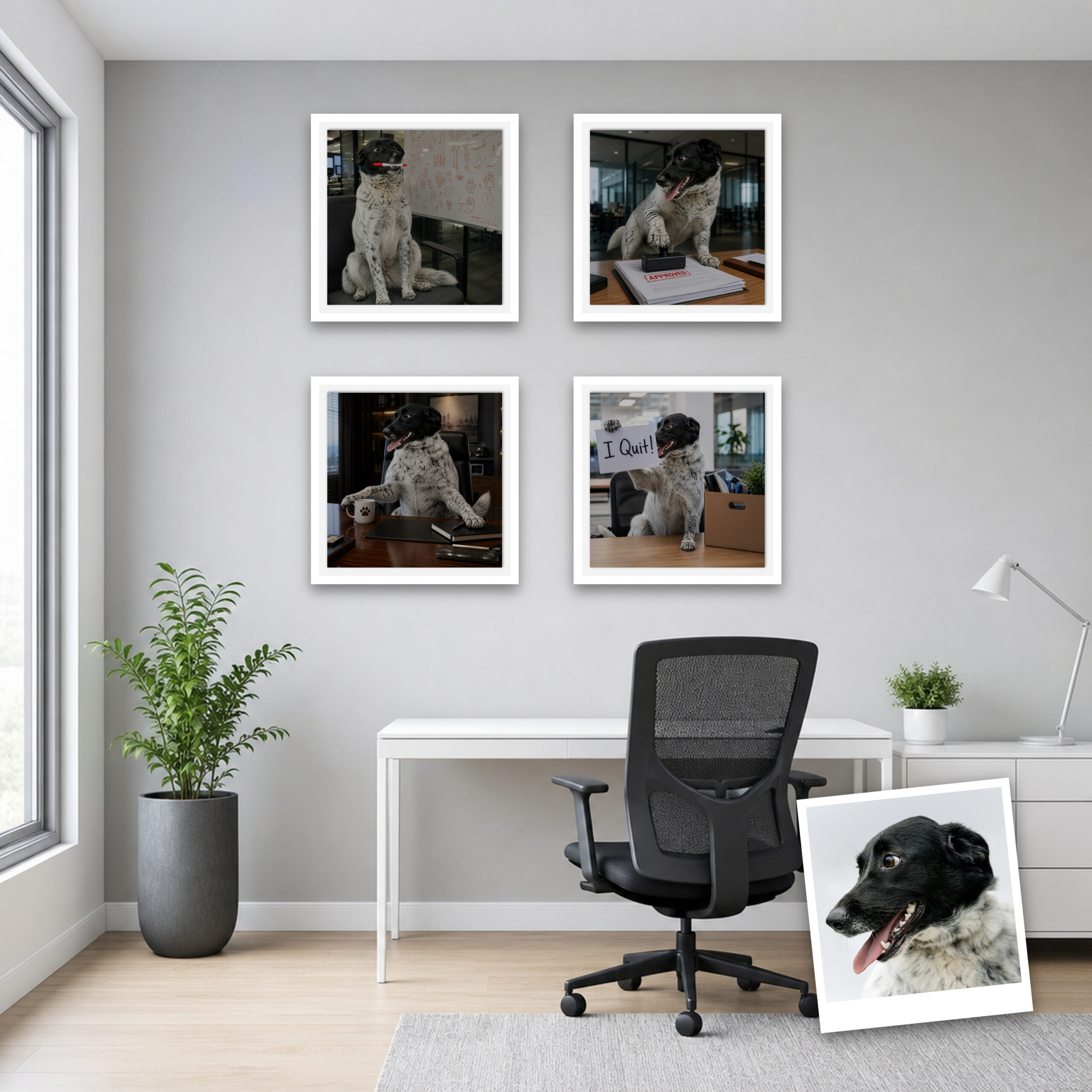 Corner Office pet portrait canvas