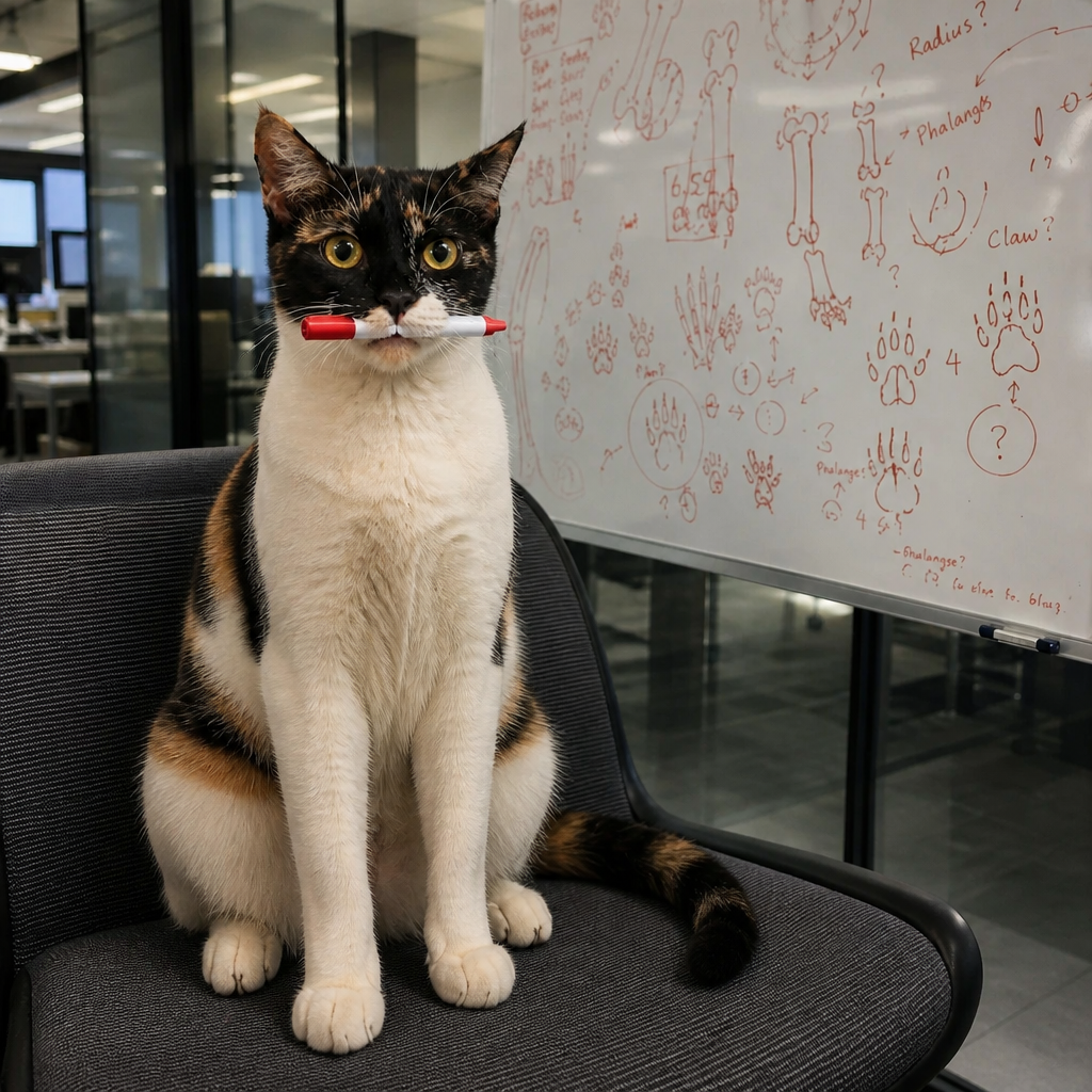 Corner Office custom pet portrait of a calico cat at an office whiteboard