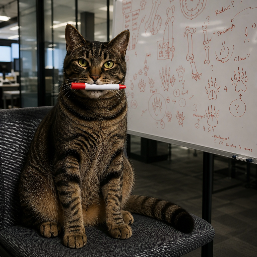 Corner Office custom pet portrait of a tabby cat at an office whiteboard