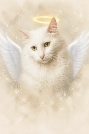 Angel Wings: custom cat portrait in the In Loving Memory style
