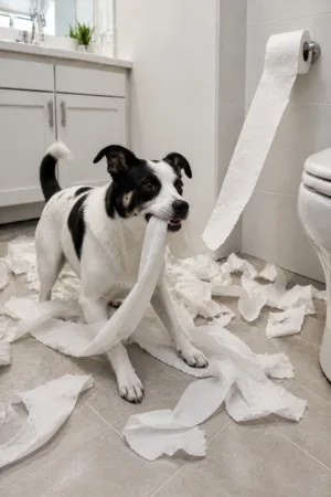 Toilet Paper Chaos: custom dog portrait in The Usual Suspect style