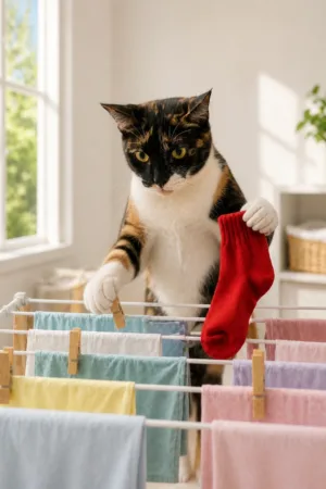 Sock Hunt: custom cat portrait in the Domestic Diva style