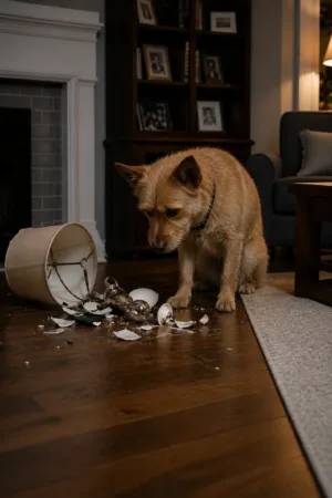Broken Lamp: custom dog portrait in The Usual Suspect style
