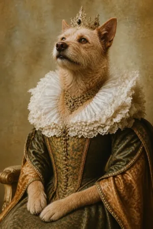 Renaissance Queen: custom dog portrait in The Masterpiece style