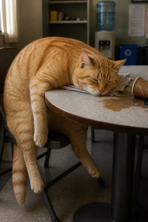 Long Day: custom cat portrait in the Corner Office style
