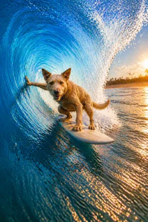 Wave Rider: custom dog portrait in the Off the Leash style
