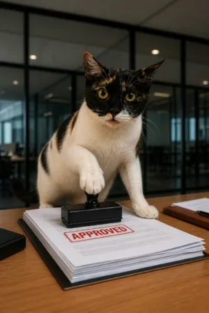 Approved!: custom cat portrait in the Corner Office style