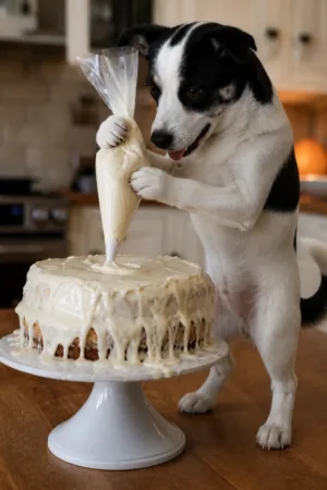 Cake Decorator: custom dog portrait in the Head of the Kitchen style