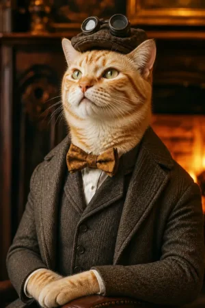Tweed Motorist: custom cat portrait in The Masterpiece style