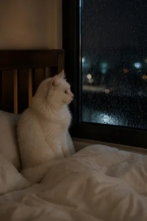 Rainy Day: custom cat portrait in the Do Not Disturb style