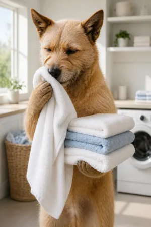 Towel Folding: custom dog portrait in the Domestic Diva style