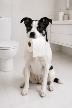 Toilet Paper Run: custom dog portrait in The Big Soak style