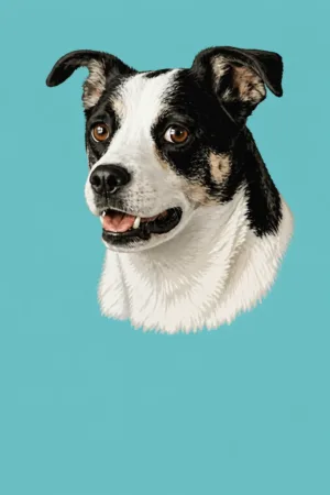 Teal Classic: custom dog portrait in the In Loving Memory style