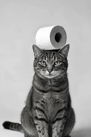 Balancing Act: custom cat portrait in the Black & White Studio style
