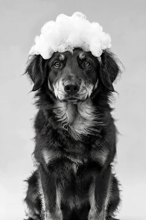 Bubble Crown: custom dog portrait in the Black & White Studio style