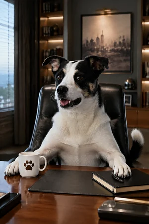 Big Desk: custom dog portrait in the Corner Office style