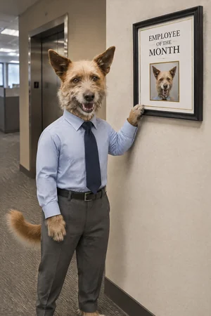 Employee of the Month: custom dog portrait in the Corner Office style