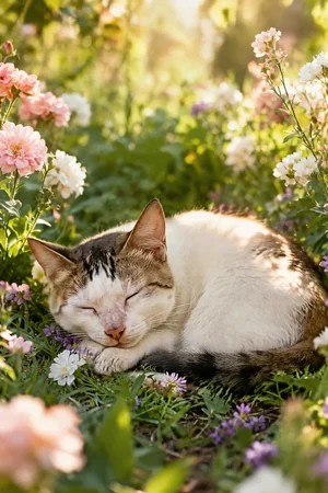 Garden Nap: custom cat portrait in the Do Not Disturb style