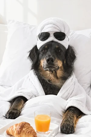 Sunday Lie-In: custom dog portrait in the Do Not Disturb style