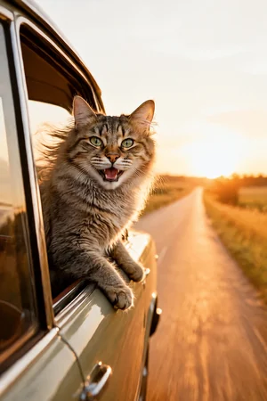 Window Down: custom cat portrait in the Gone Fishing style