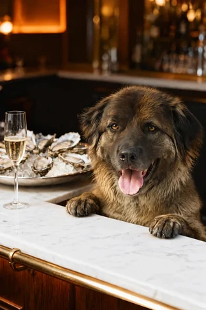 Oyster Bar: custom dog portrait in the Happy Hour style