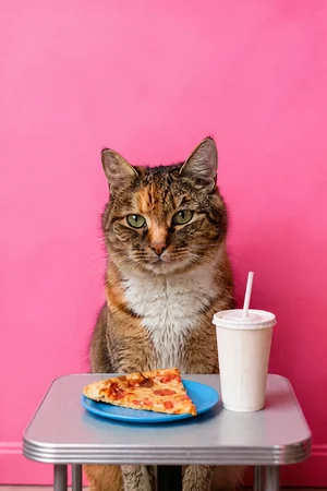Pizza Night: custom cat portrait in the Happy Hour style