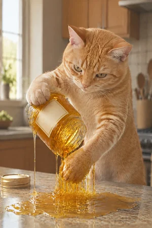 Honey Spill: custom cat portrait in the Head of the Kitchen style