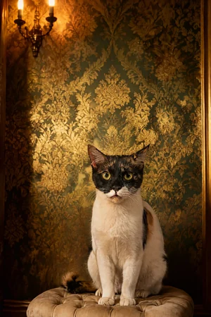 Damask Parlour: custom cat portrait in the Heirloom style